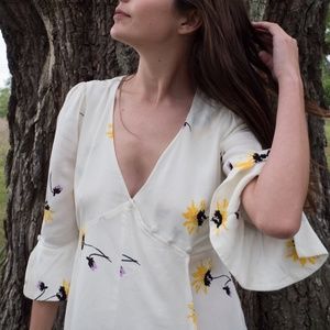 Free People Cream Floral Babydoll Dress in Size Small